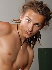 Blue-eyed guy licks ass and scrotum guy with dreadlocks